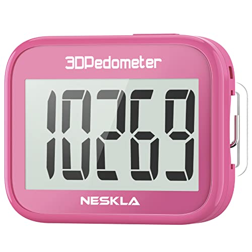 NESKLA 3D Pedometer for Walking, Simple Step Counter for Walking with Large Digital Display, Step Tracker with Removable Clip Lanyard, Accurately Track Steps for Men Women Kids Adults Seniors