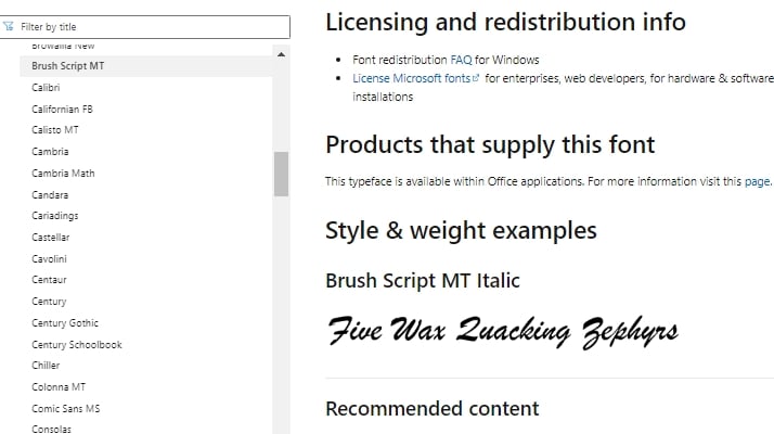 Brush script popular cursive fonts in Word